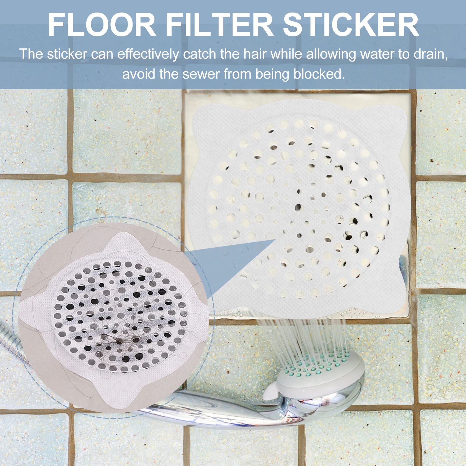 

100 Pcs Anti Clog Stickers Floor Drain Disposable Non Woven Bathroom Shower Kitchen Hair Filter Draining Sky Blue