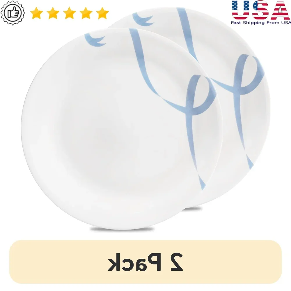 

2 Pack 10 Inch Blue Ribbon Glass Dinner Plates Durable Microwave Dishwasher Safe Lightweight Stackable Eco-Friendly Design