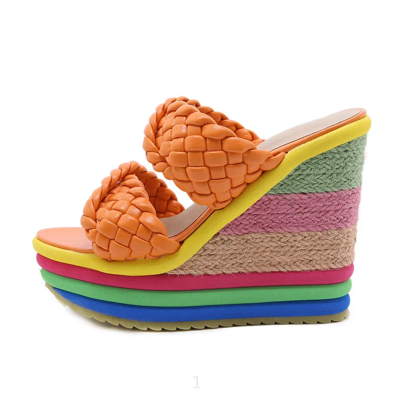Wedges Sandals Women Summer Custom Slides Fashion Candy Color Shoes Woman Platform High Heel Slippers Large Size 34-43 WSH4561