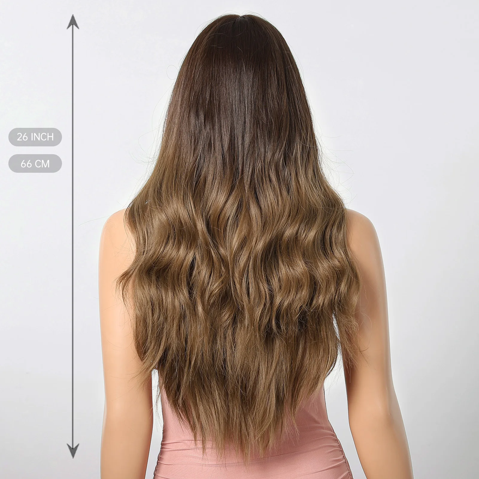 LOUIS FERRE Lace Front Wig Natural Brown Wigs for Women Ombre Auburn Long Curly Synthetic Wig Middle Part Hair Daily Wear Wig