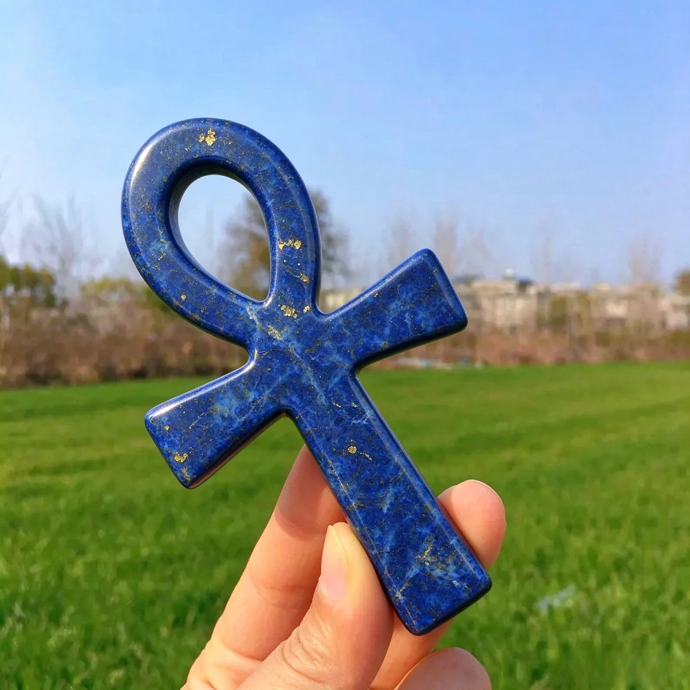 Natural Lapis Lazuli Ankh Cross Crystal Carving, Ancient Egyptian Life Symbol Stone Desktop Decor, Crystal Collectible Gift