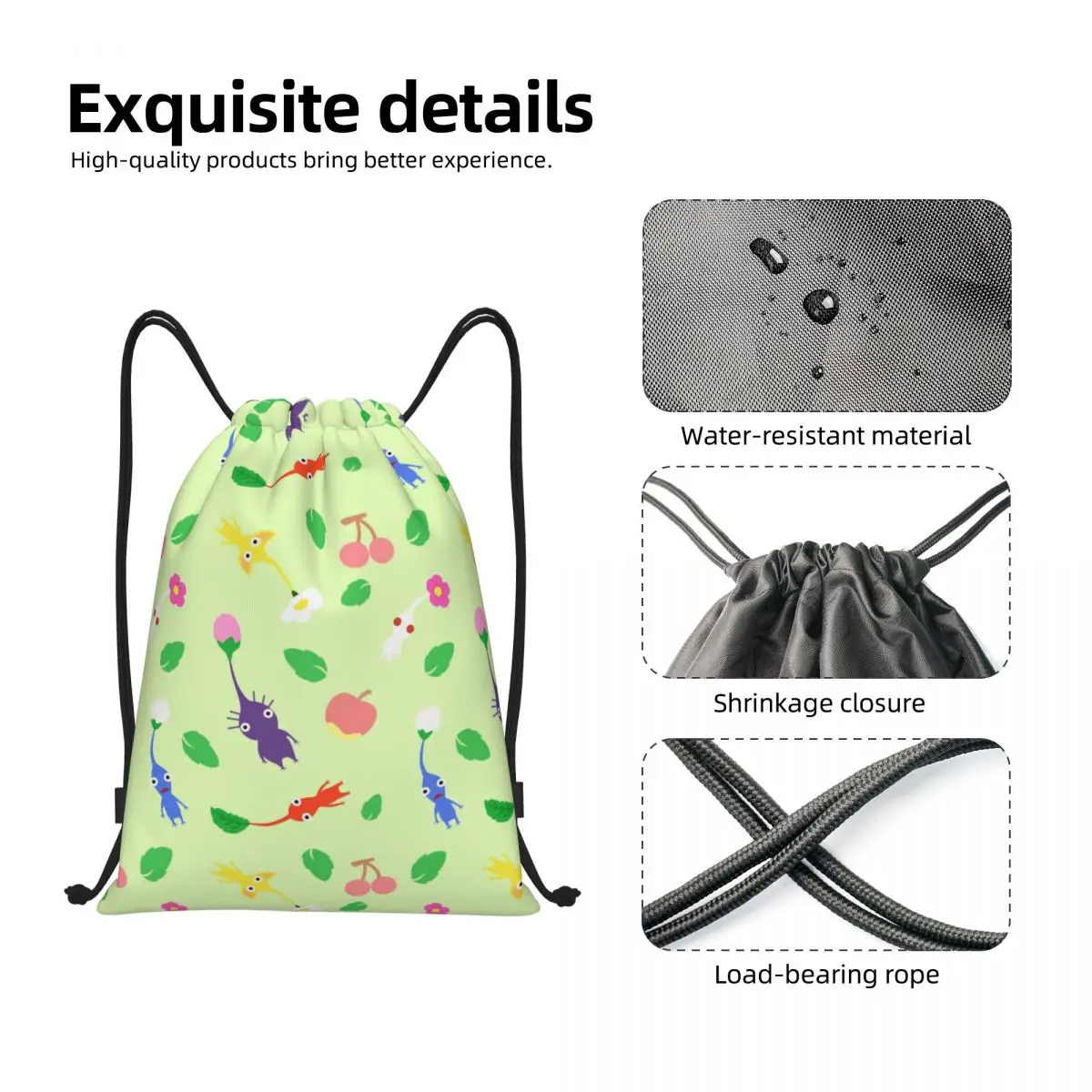 Mochila de cordão personalizada para homens e mulheres, Pikmins Padrão, Jogar Jogo, Esportes, Saco De Ginástica, Training Sackpack