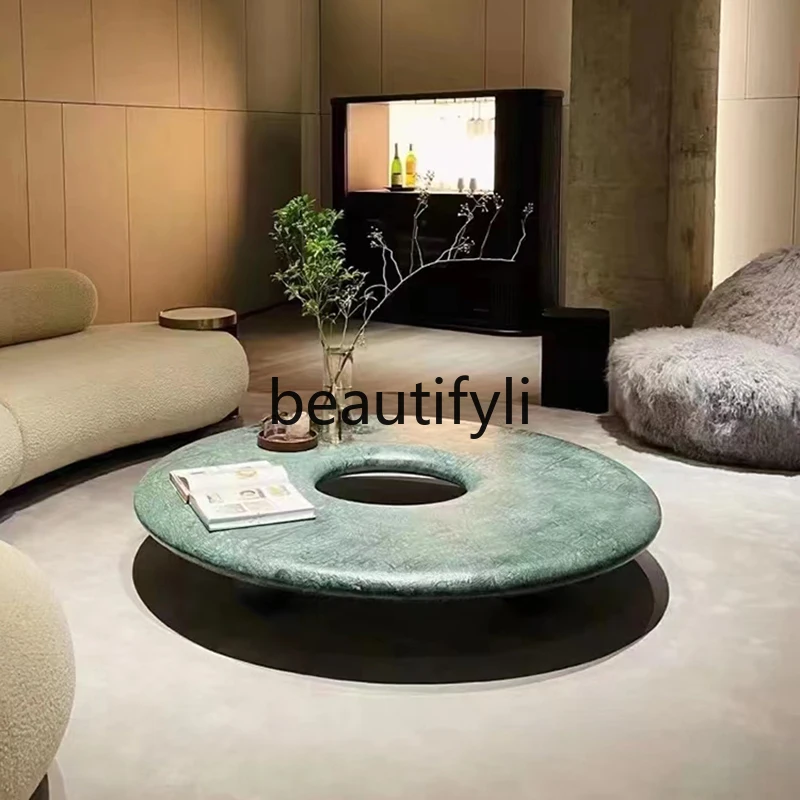 Natural stone coffee table luxury modern style concentric circle unique minimalist classical high-end green tea table