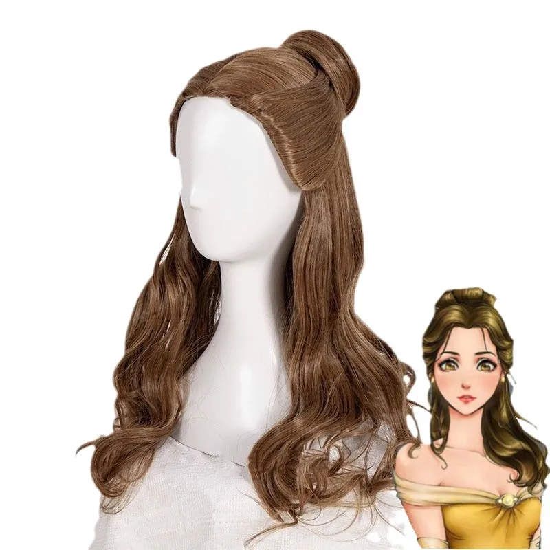 Beauty And The Beast Belle Princess Cosplay Wig Long Brown Curly Hair Simulation Cosplay Wig