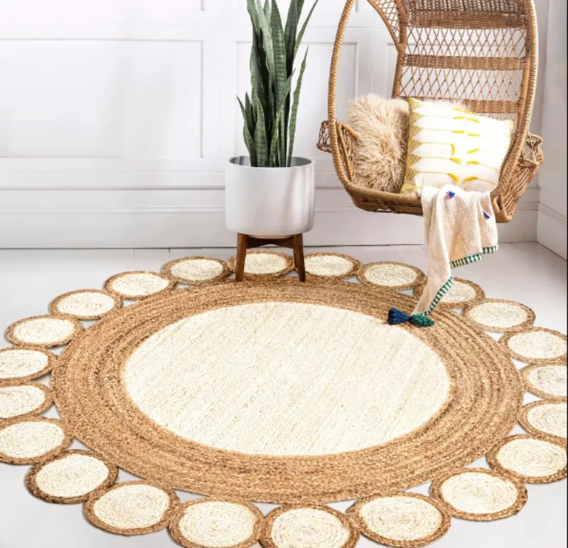 

Rug 100% Natural Jute Braided Style Reversible Round Rug Modern Rustic Look Rugs