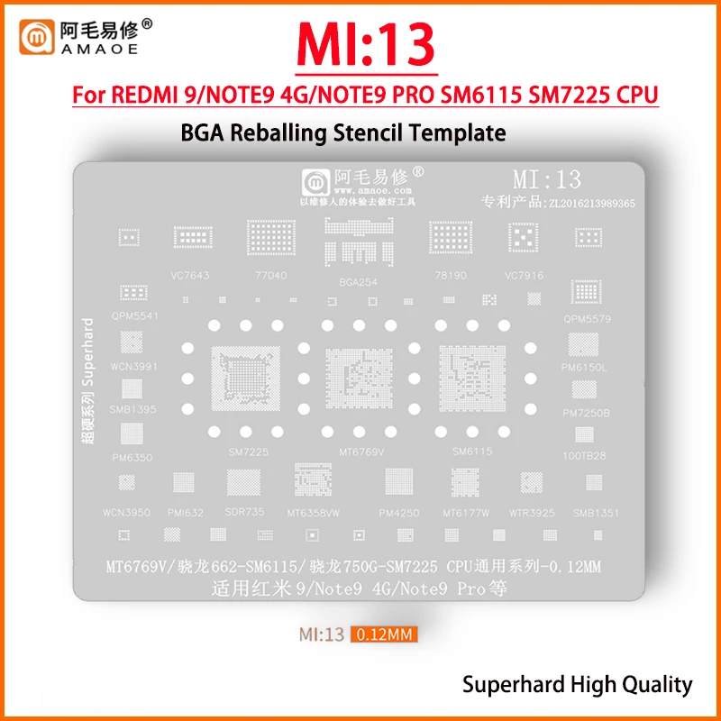 Amaoe-BGA Reballing Stbbles MI13 pour Redmi Note9Pro Series, Qualcomm Snapdragon 750G, SM7225 CPU PM4250, Steel Mesh Phone Tools