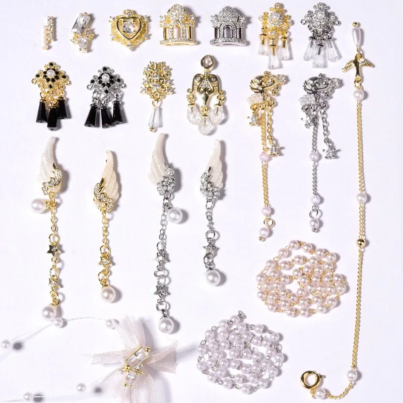 1Pc Anti-fade Wing Heart Cupid Bow Zircon Pearl Nail Charms Elegant Rhinestone Ornament DIY Nail Manicure Art Decor