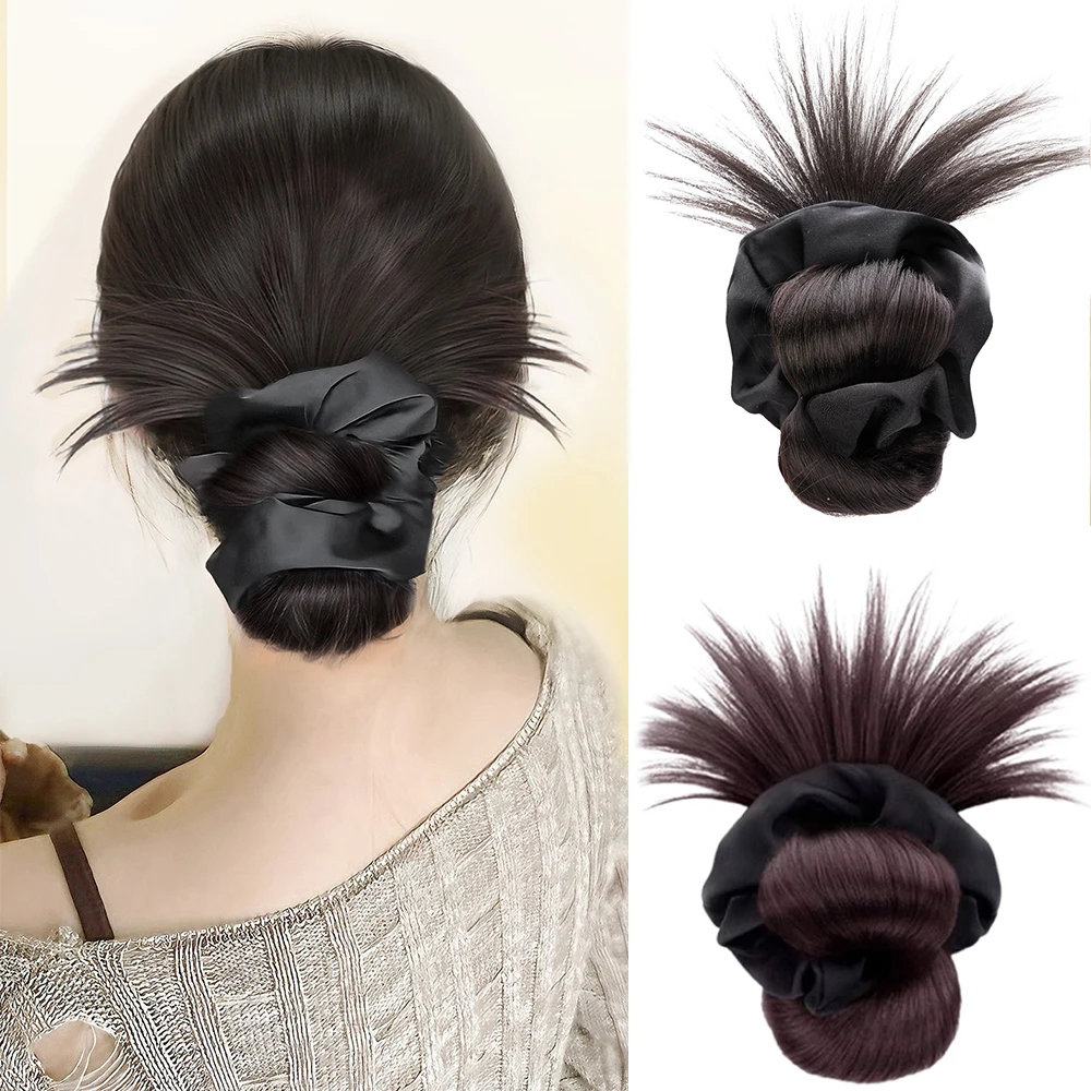 Low Side-Tie Synthetic Claw Clip Ponytail Hair Extensions With Elegant Lazy Style Dragon Beard Bun Hairpiece for Women Daily Use