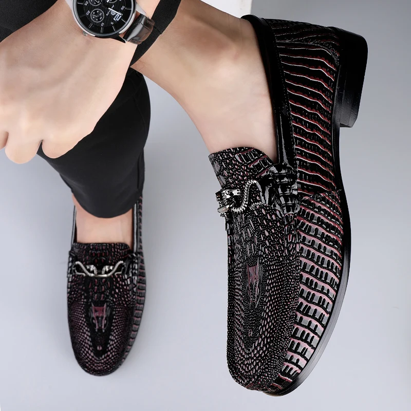 

Luxury Brand Platform Loafers Black/Red Business Leather Shoes Metal Buckle Casual Shoes Genuine Leather Men Soft Formal Shoes
