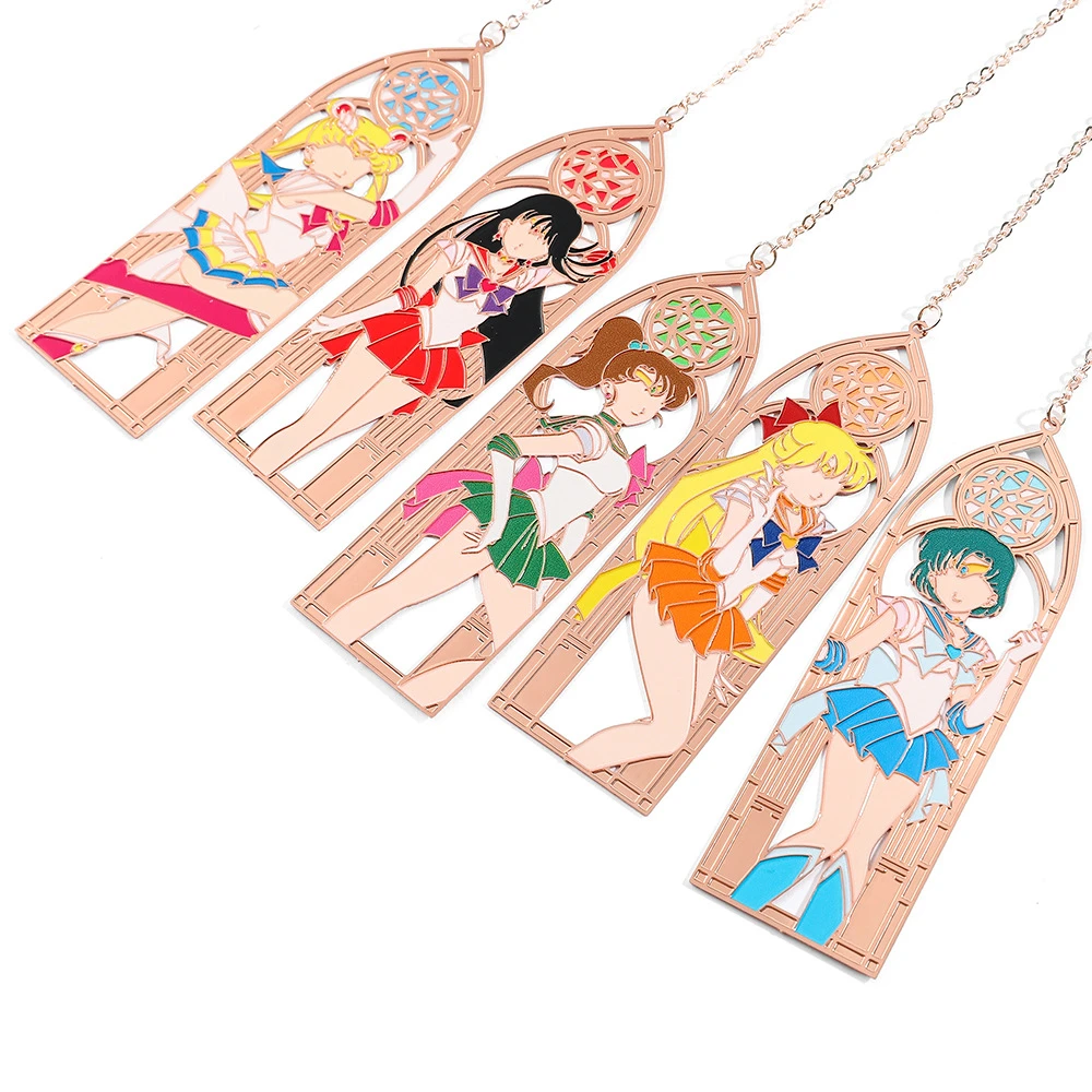 

Anime Sailor Hino Rei Aino Minako Kino Makoto Mizuno Ami Tsukino Usagi Cosplay Costumes Metal Alloy Bookmark Prop Xmas Gift