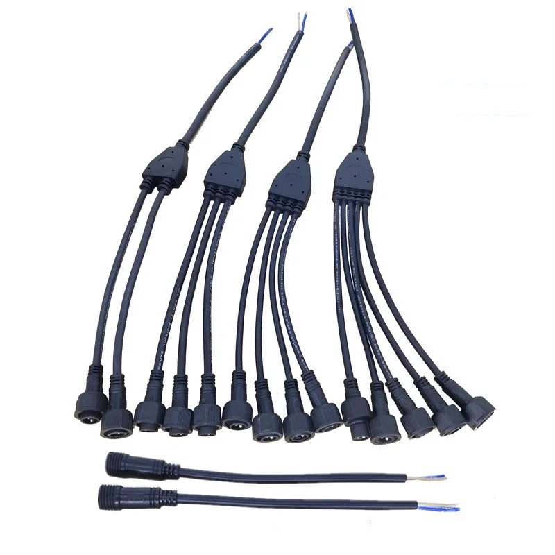 IP67 2Pin Electrical Splitter with Male Female Wire Connectors 1 to 2 3 4 5 Y Type Cable Waterproof Connector Outdoor Led Strip