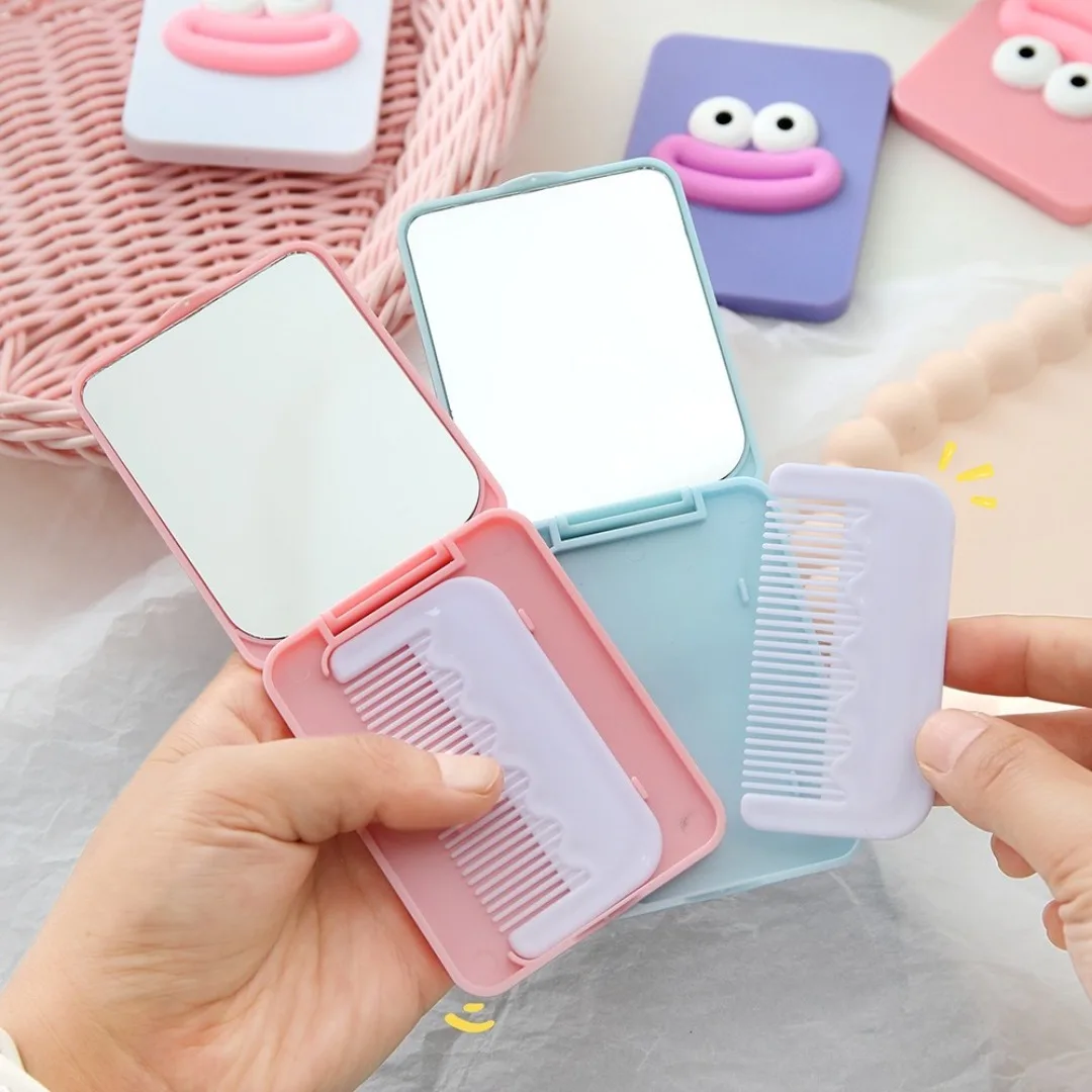 1pc draagbare opvouwbare worstmond make-upspiegel met kamset meisjes cosmetische make-up ijdelheid dressing spiegel kleine make-up tools