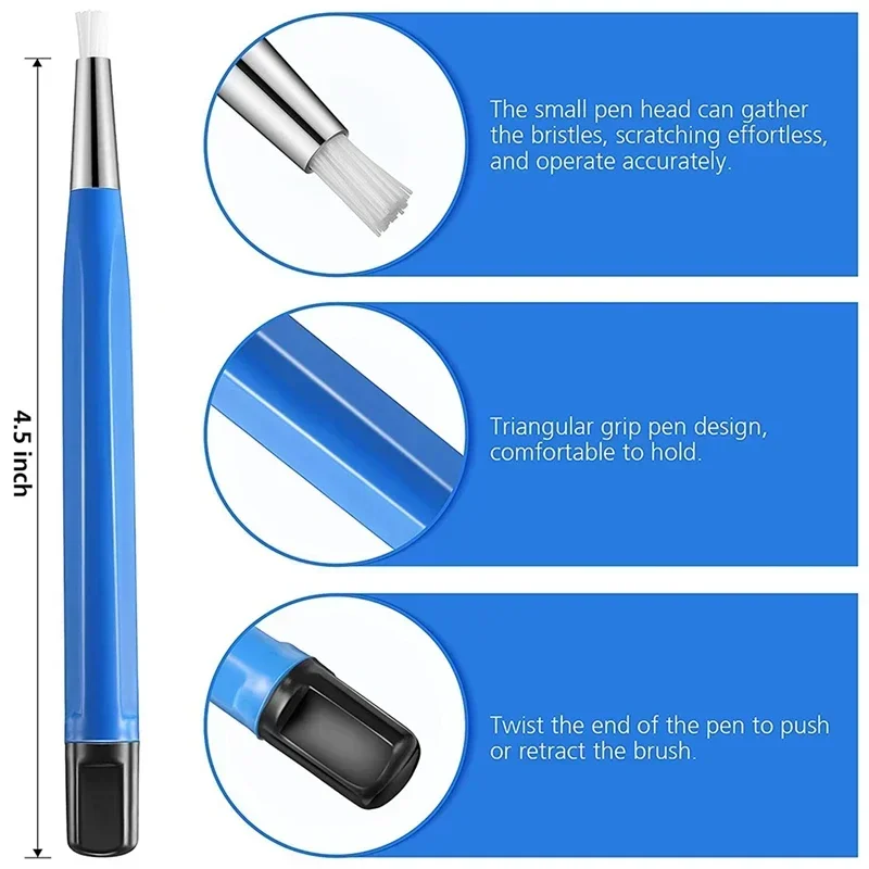 3Pcs/Set Rust Removal Brush Pen Glass Fiber / Brass /Steel /Nylon Brush Pen Shape Watch Parts Polishing Cleaning Tool