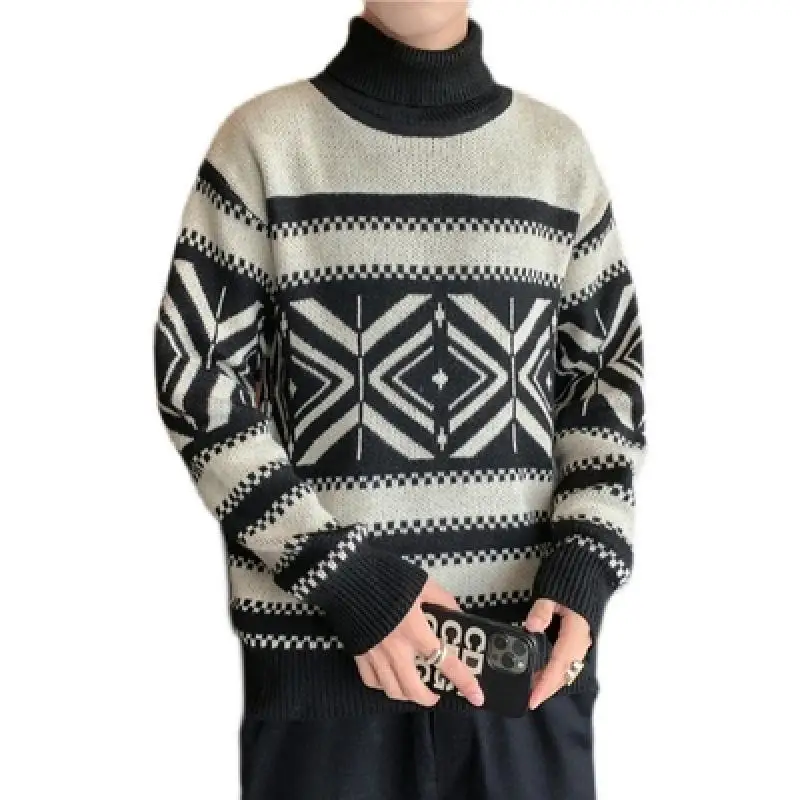 

Nice Pop Men Sweater Winter Turtleneck Pullover Fashion Knitted Sweater Men&#39S Long Sleeve Sweater M-3Xl