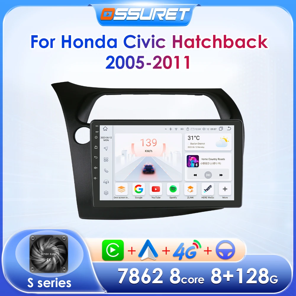 Auto-Multimedia-Player für Honda Civic Hatchback 2005–2011 2din GPS-Navigation Wireless CarPlay Android Auto Intelligente Systeme
