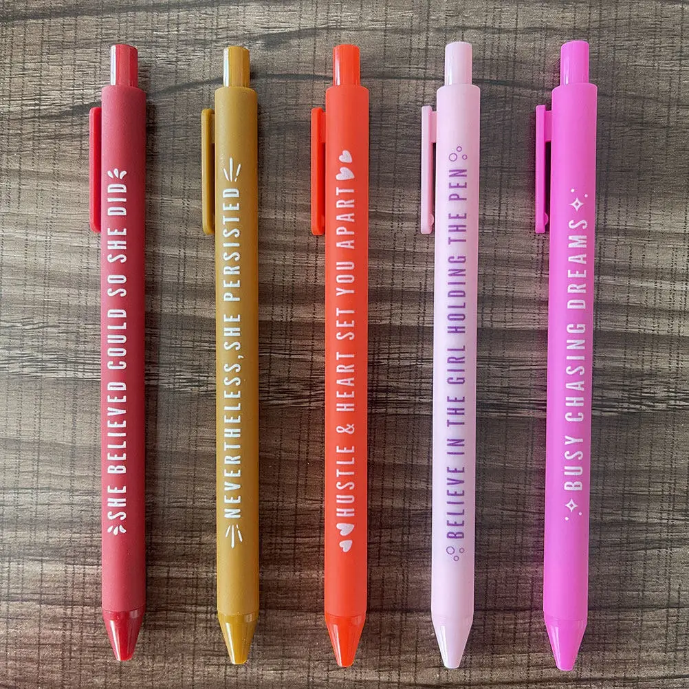 

5Pcs Multi- Pens Female Empowerment Theme Comfortable Grip Smooth Writing Motivational Pens for Work Journaling