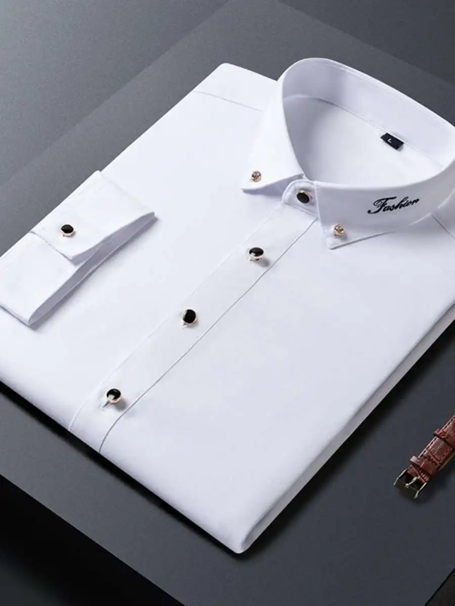 

Korean Sle Men's Slim Fit irt with Elastic Embroidery f Sve Travel Casual Busin Cotton irt Haome Trendy
