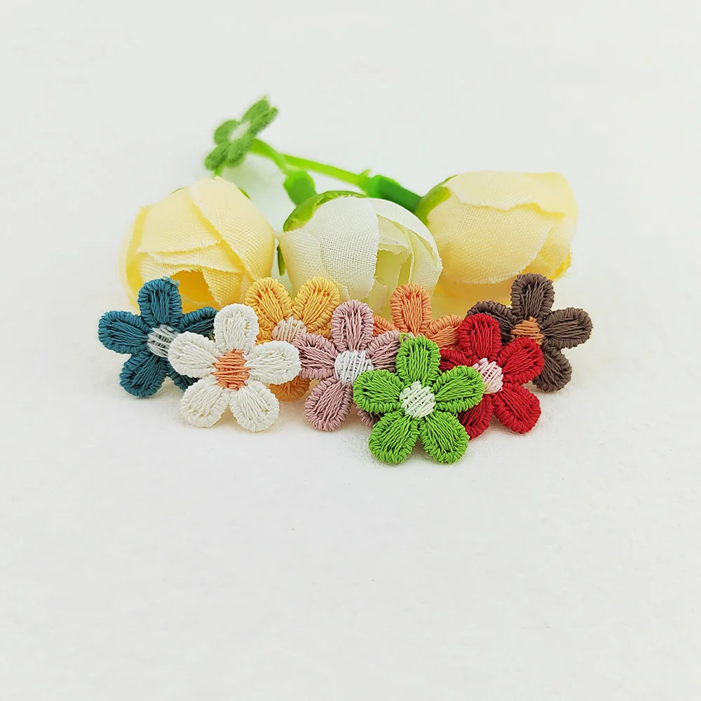 Mini Crochet Five Petal Flower Appliques, DIY Hat Clothes, Sewing Supplies, Headwear Decor, Stick-on Patches, 15mm, 80Pcs Lot