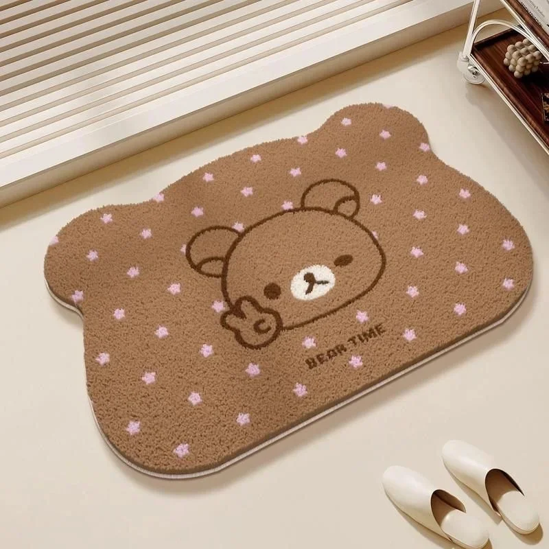 Korilakkuma‌ Rilakkuma Home Decoration Floor Mat Irregular Cartoon Bedroom Carpet Nightcap Bear Kids Rug Plush Soft Foot Mats