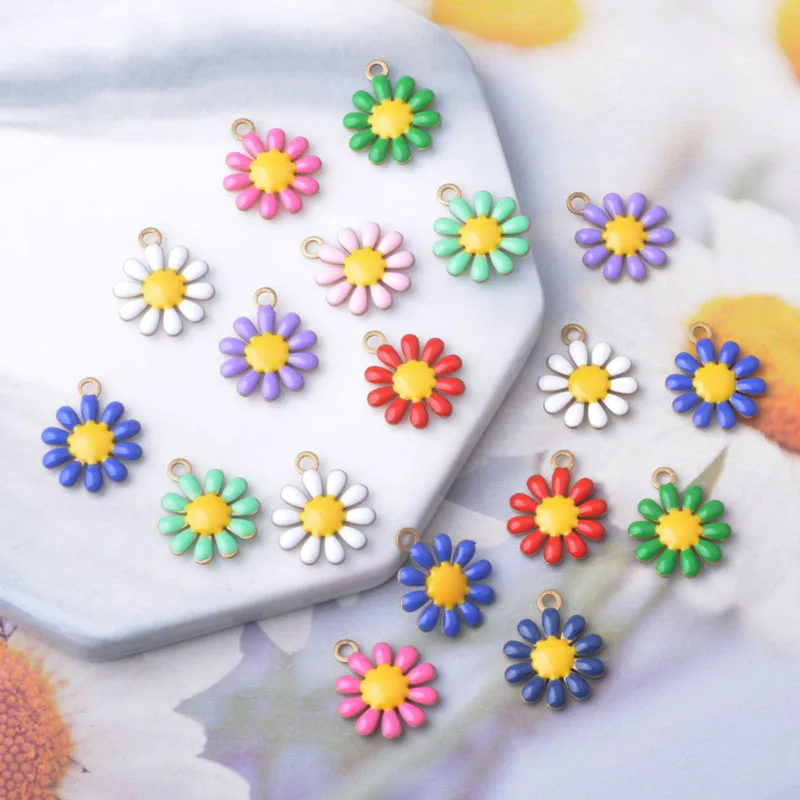 10 Stück Kupfer-Charms mit beidseitiger Emaille-Blumenverzierung, Öltropfen-Design, kleine Anhänger für Ohrringe, Halsketten, Armbänder, DIY-Schmuckdekoration – Detail 1
