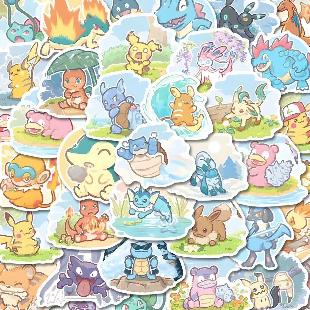 63 Uds Pokemon Anime pegatinas Pikachu portátil monopatín maleta Kawaii pegatina guitarra teléfono dibujos animados chico regalo juguetes
