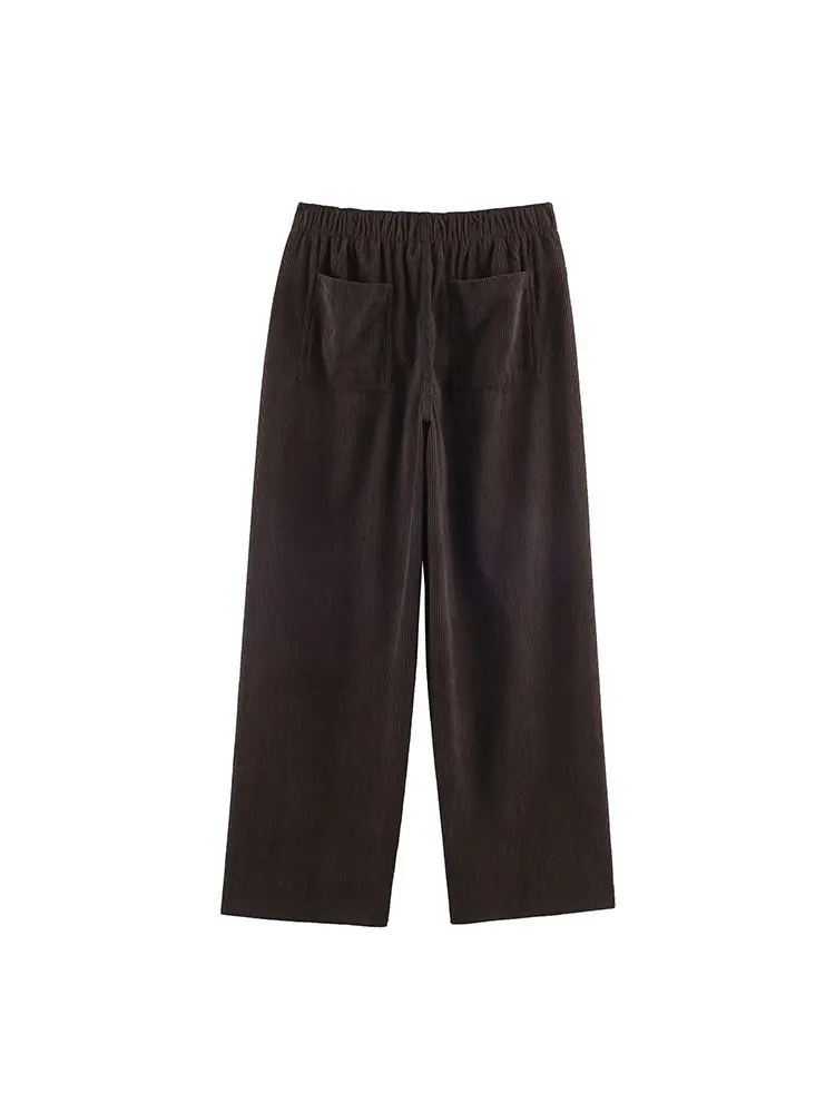 Nlzgmsj 2026 Office Lady Chic Brown Women Blazer Suits Long Sleeve V Neck Corduroy Blazer High Waist Leg Pants Fashion Suits