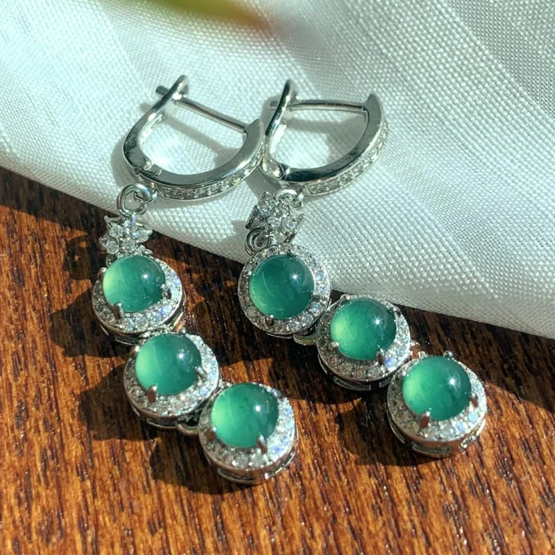 National Style Retro Natural High Jade Earrings Ear Studs Support Re-Inspection