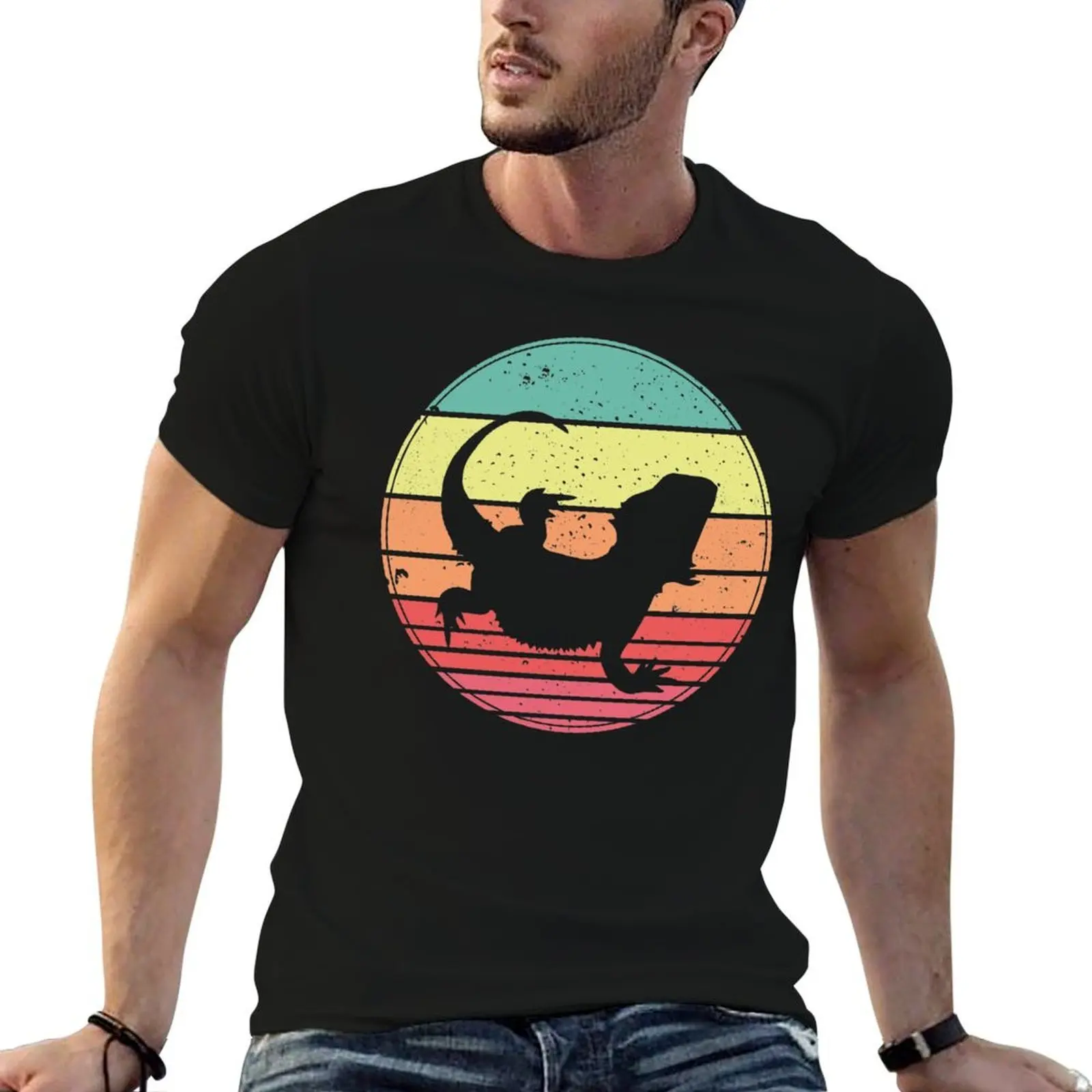 

Bearded Dragon Vintage Retro Sunset T-Shirt men t shirt cotton 100% t shirt for man T-Shirt