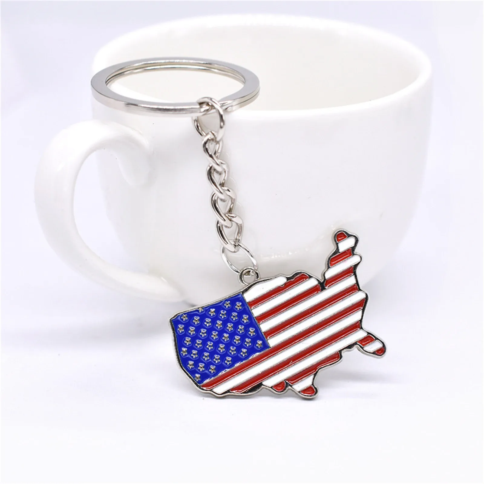 Phone Chain Key Buckle Accessories Flag Independence Day Alloy Keychain Red White Blue Flag Color USA Map Keychain 열쇠고리