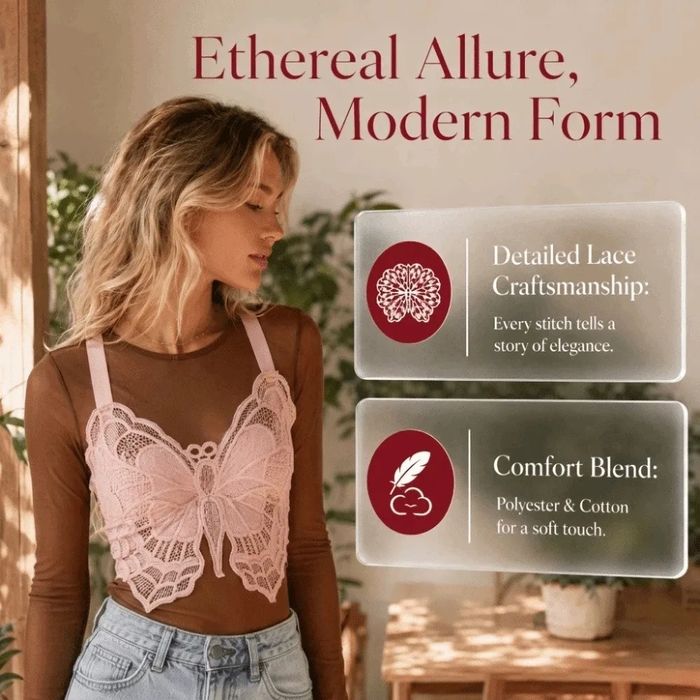 Fashion Backless Butterfly Bras Padded Korean Style Lace Camisole Spider Web Design Slim Fit Hollow-out Vest Tops Streetwear
