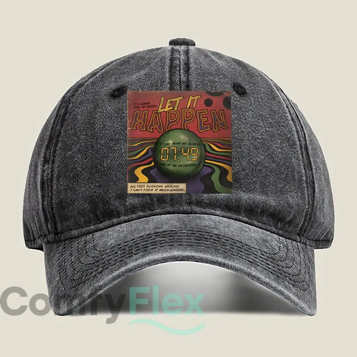 “Let It Happen” Clock Adult Washed Denim Baseball Cap