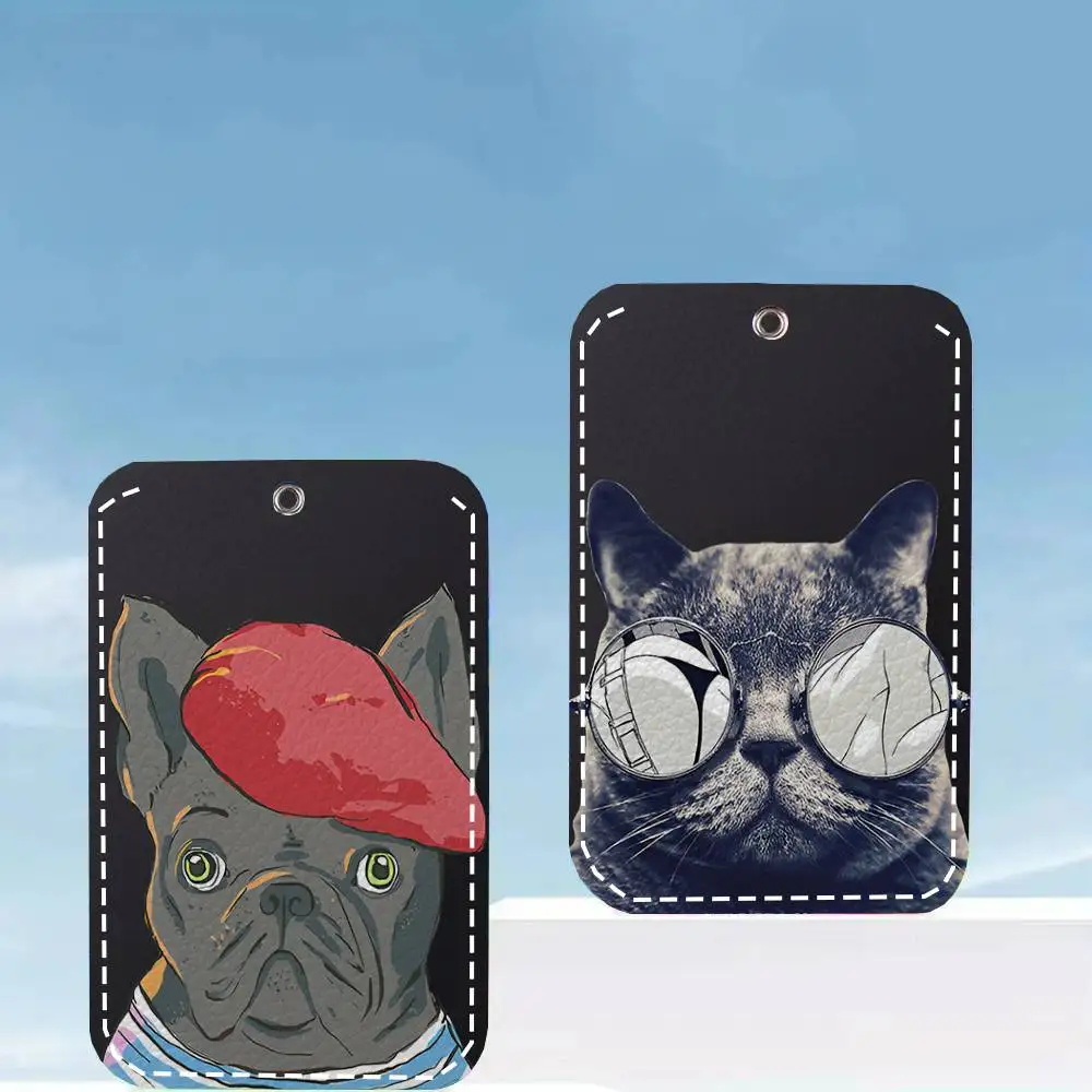 Cute Dog And Cat Card Case Keychain Access Card Bag Key Tag Ring Leather Card Holder Key Ring Access