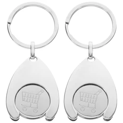 2pcs Trolley Coin Holder Keychains Ornament Metal Keyring Coin Holder Supermarket Shopping Cart Chip Key Chain Pendant