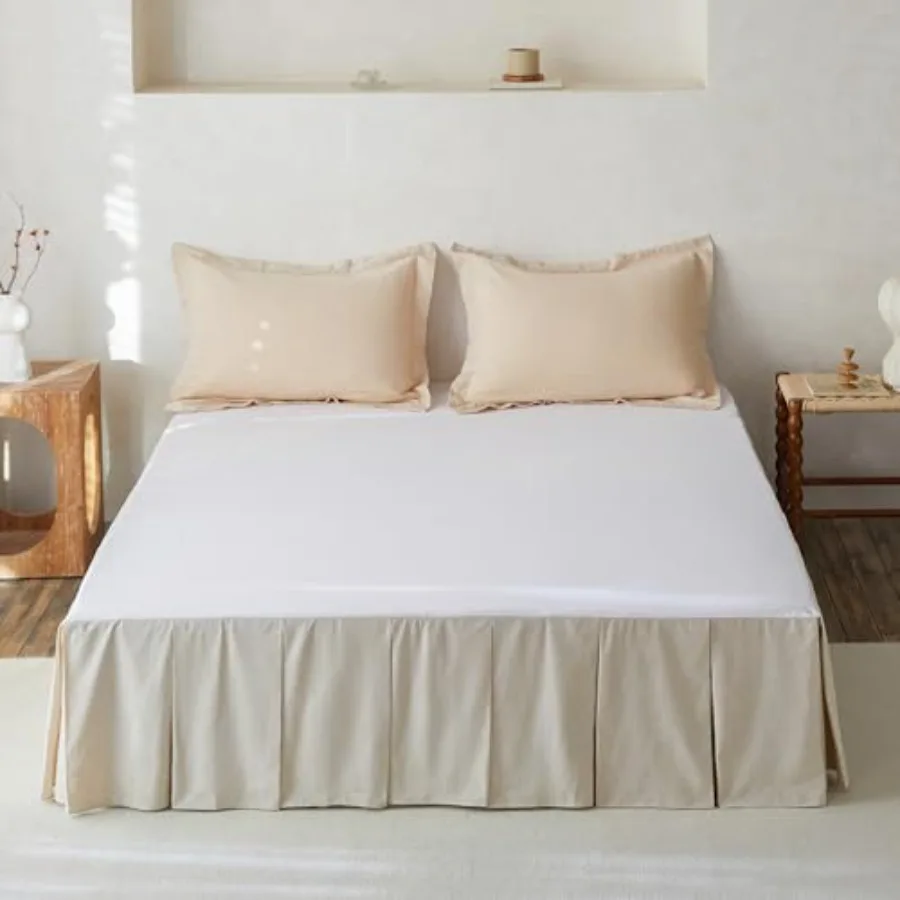 

French Linen Pleated Bed Skirt 14" Tailored Draped Natural Linen-Cotton Blend Basic Dust Border Soft Comfort Farmhouse Bedding