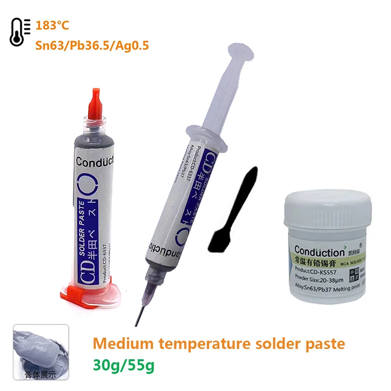 Solder Flux Paste Soldering No-clean Tin Cream Solder Paste Melting Point 183℃ Applicable to Phone PCB BGA SMD PGA Repair 55/30g