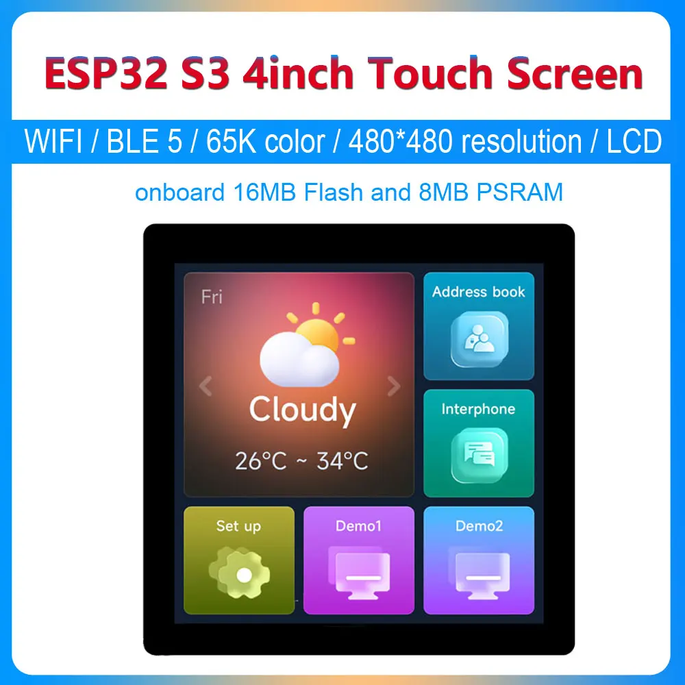 ESP32 S3 4inch LCD 480*480Pixels Captive TouchScreen Display onboard 16MB Flash and 8MB PSRAM TVBOX LVGL HMI Sensor CAN RS485