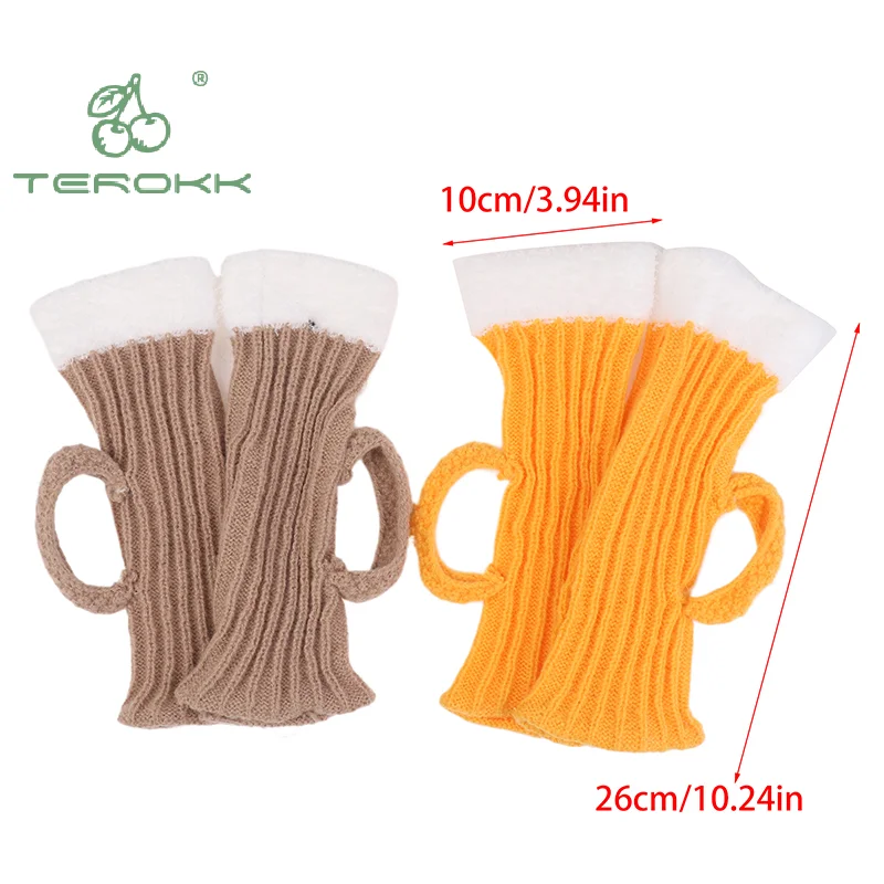 ثلاثية الأبعاد كوب للبيرة قبعات منسوجة الرجال النساء مبطن الدافئة أصابع قفازات منتصف العجل الجوارب الشتاء لينة مضحك النوم جوارب يمكن السير بها على الأرض