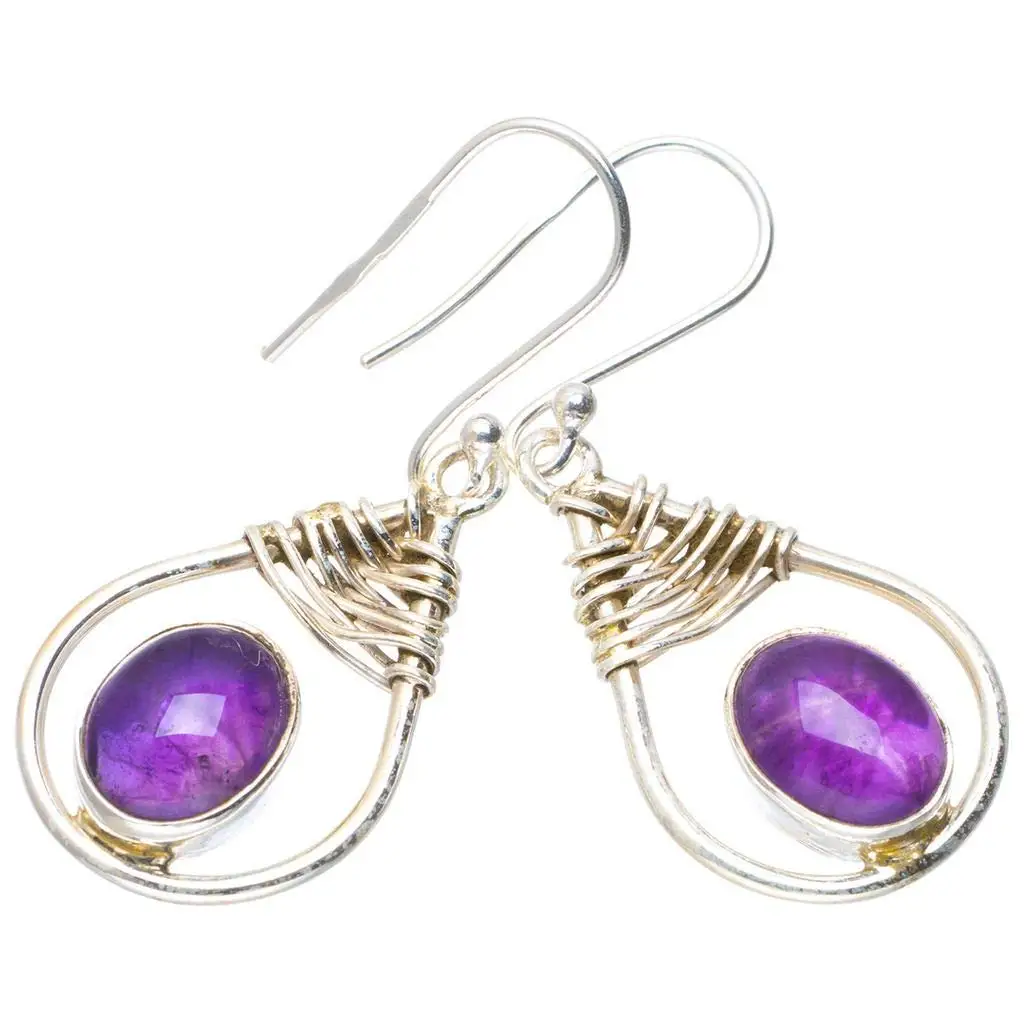 

StarGems® Natural Amethyst Handmade Unique 925 Sterling Silver Earrings 1.5" A1392