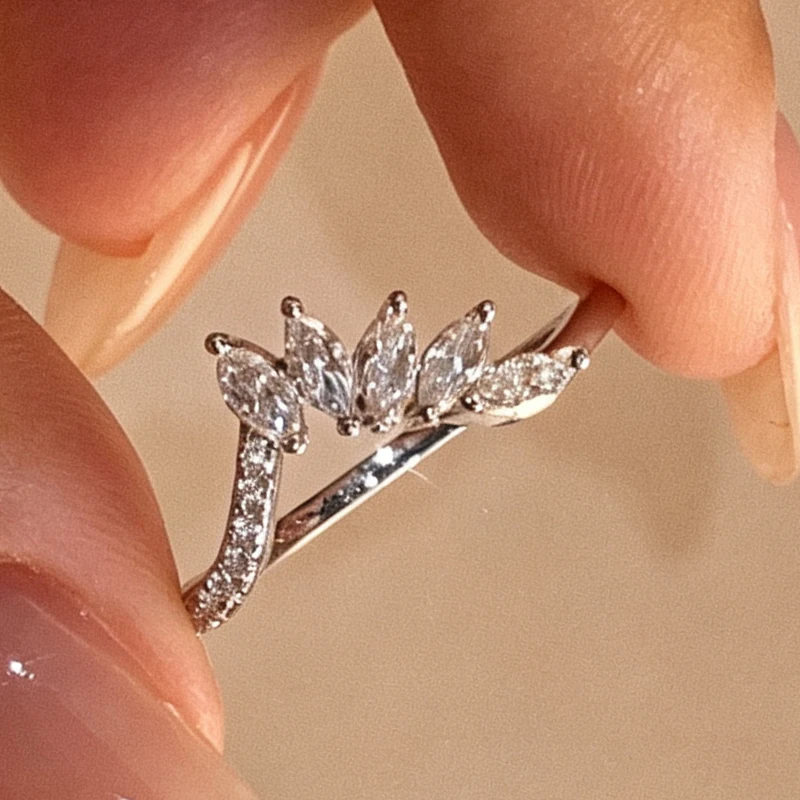 EWYA 0.1CT Marquise Cut Certified Moissanite Chevron Wedding Guard Ring for Women S925 Silver Curved Stacking Promise Rings Band
