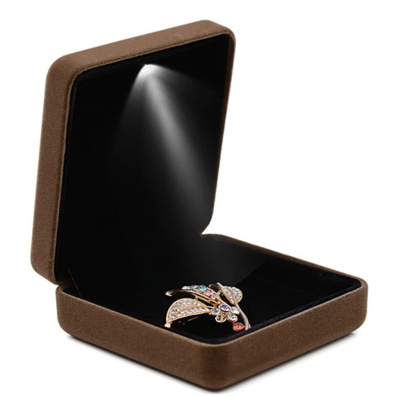 Pendant Necklace Box with LED Light Square Shaped Box Velvet Jewelry Gift Boxes LED Necklace Box for Engagement Proposal