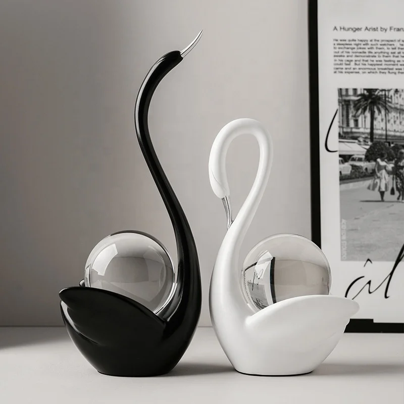 

Modern Handmade Porcelain Christmas Swan Figurines Set of 2 Mini Decorative Tabletop Ornaments for Home Living Room