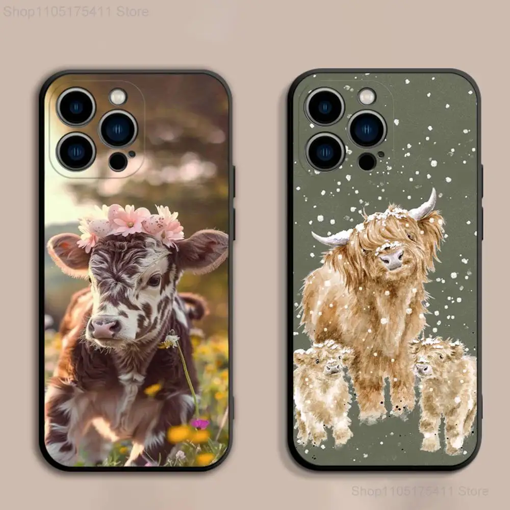 

Cool Highland C-Cow Phone Case For iPhone 17,16,15,14,13,12,11,Pro,Max,Plus,E,SE4,Air,Mini Black Soft Cover