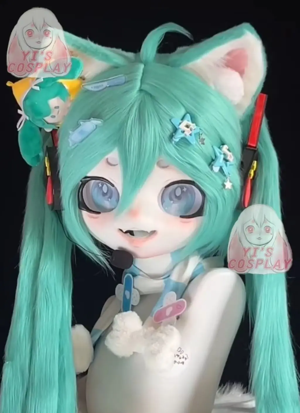 Yis تأثيري مخصص فروي رئيس Kigurumi رئيس تأثيري كيمونو Fursuit اليدوية سماعات الوحش مخصص Fursuit كيمونو رئيس