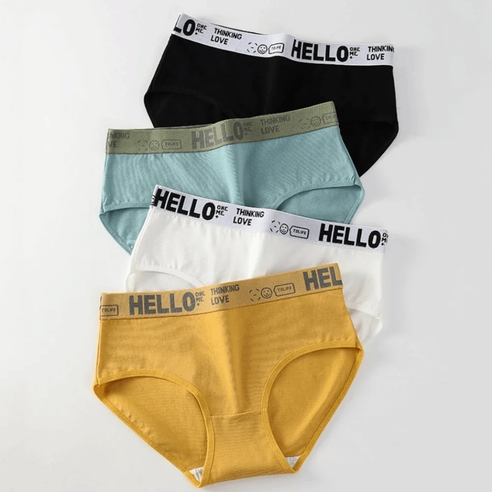 4Pcs Cotton Crotch Women Cotton Panties Set Low Waist Underwear Sports Style Briefs Random Color English Letter
