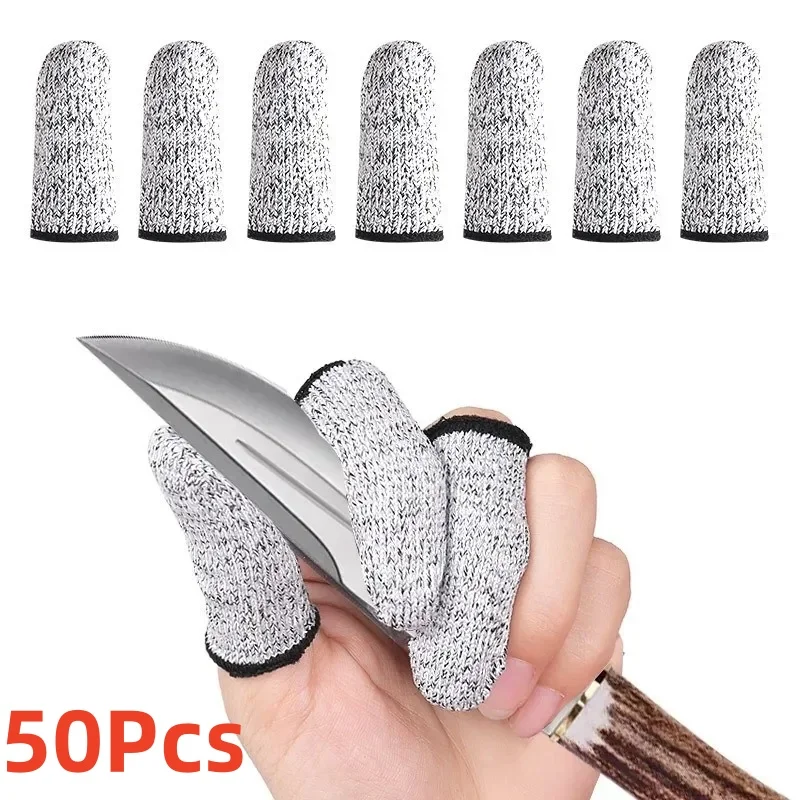 10/50Pcs Anti-Cut Finger Cover Finger Protector Sleeve High-Strength Safety Flexible Anti Cut Fingertip Gloves Kitchen Tool