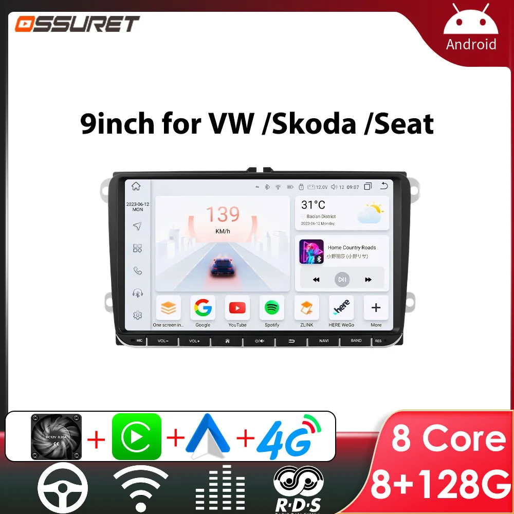 Autoradio Android 14 für VW Volkswagen Golf Polo Skoda Rapid Octavia Passat b6 Tiguan Carplay GPS Auto Multimedia Player Carplay