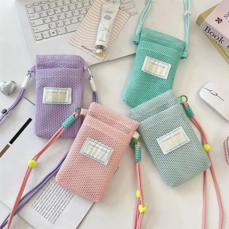 

Small Fresh Mesh Mobile Phone Storage Bag Women 2025 New Summer Sweet Lanyard Mobile Phone Bag Messenger Bag