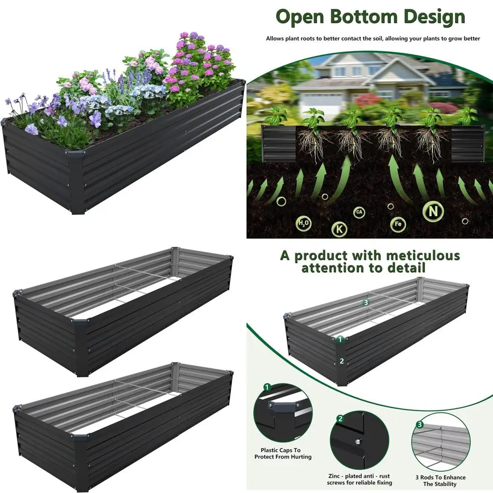 

Комплект из 2 оцинкованных металлических приподнятых грядок 8x2x1T для выращивания на открытом воздухе, идеально подходит для овощей, цветов и трав - черный