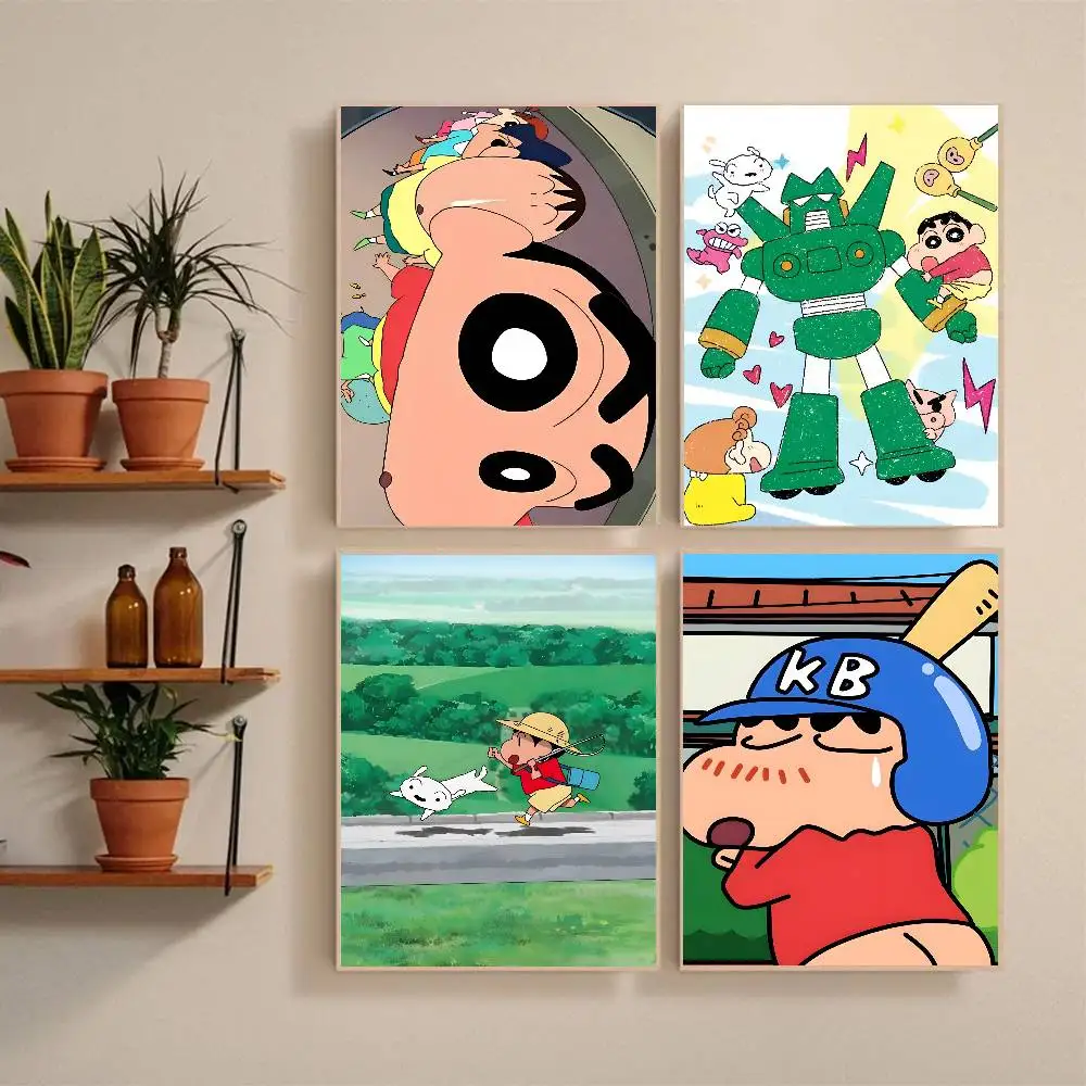 Anime Funny C-Crayon S-Shin-chan Poster Self-adhesive Art Waterproof Paper Sticker Coffee House Bar Room Wall Decor