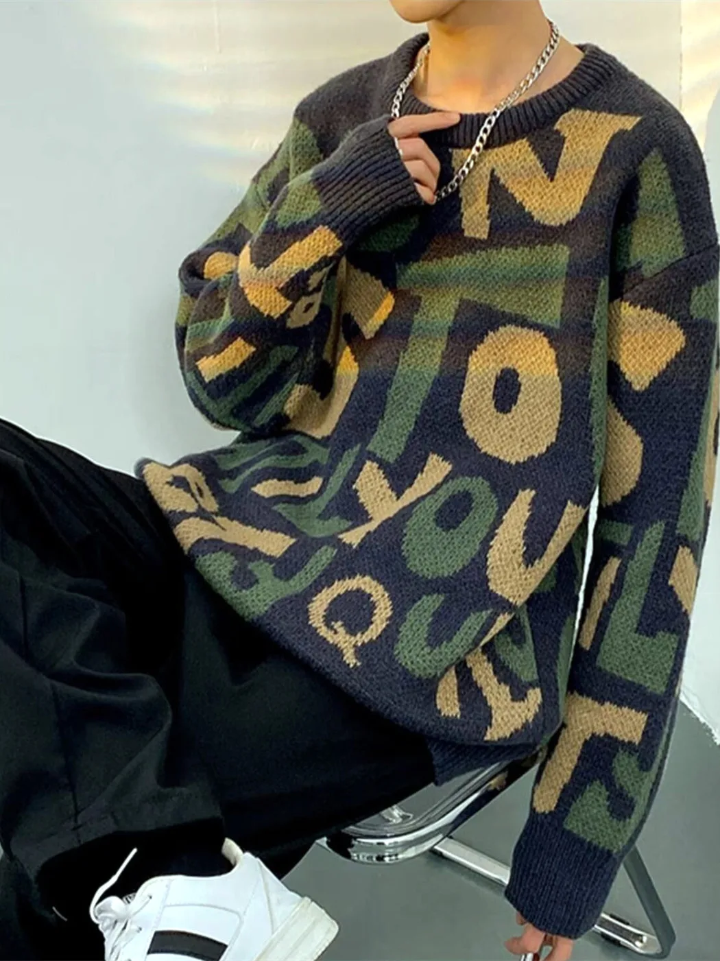 

Мужской свободный утепленный свитер с круглым вырезом в американском стиле, повседневный, комфортный, в стиле ретро, осенне-зимний, новый тренд